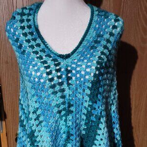 Hand Crocheted Blue Shawl Wrap